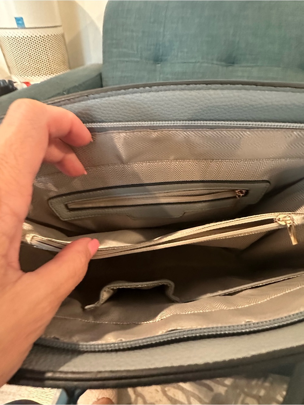 Structured Satchel Handbag in Light Blue with Gold Hardware - Picture 7 of 11